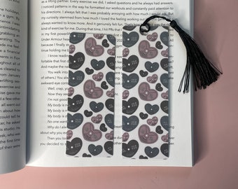 Signet laminé en forme de coeur rose et noir de 45 lb avec pompon, cadeau d'amant de livre, GymGift, signet de dynamophilie, filles qui soulèvent