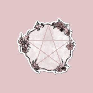 Pink Pentacle Sticker, Witchy Sticker, Pink Witch, Floral Pentacle, Feminist Witch