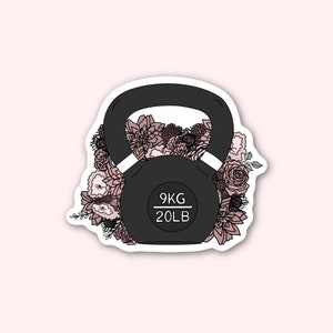 Kettlebell With Flowers Water Resistant Sticker, Powerlifting Sticker, Weightlifting Sticker, Girls Who Powerlift, Gym Stickers