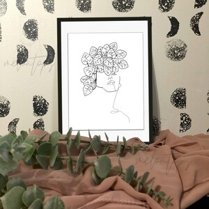 Plant Lady Monoline Art Print, Digital Art Print, Plant Art, Minimalist Art Print, Plant Lover Gift