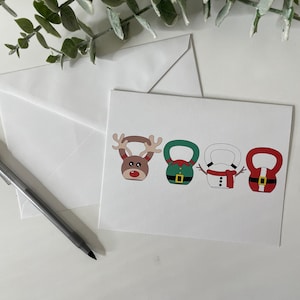Carte de Noël vierge Kettlebells de Noël avec enveloppe, carte de Noël Powerlifter, carte de Noël Lifter, carte de Noël Gym