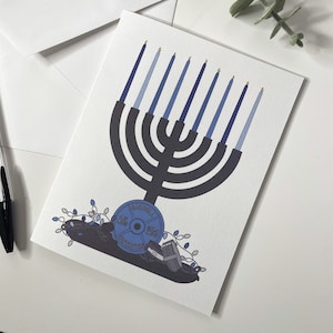 Carte de vœux vierge Menorah Powerlifter avec enveloppe, Carte de Hanoucca Powerlifter, Carte de Noël de Lifter, Carte de Hanoucca de salle de sport