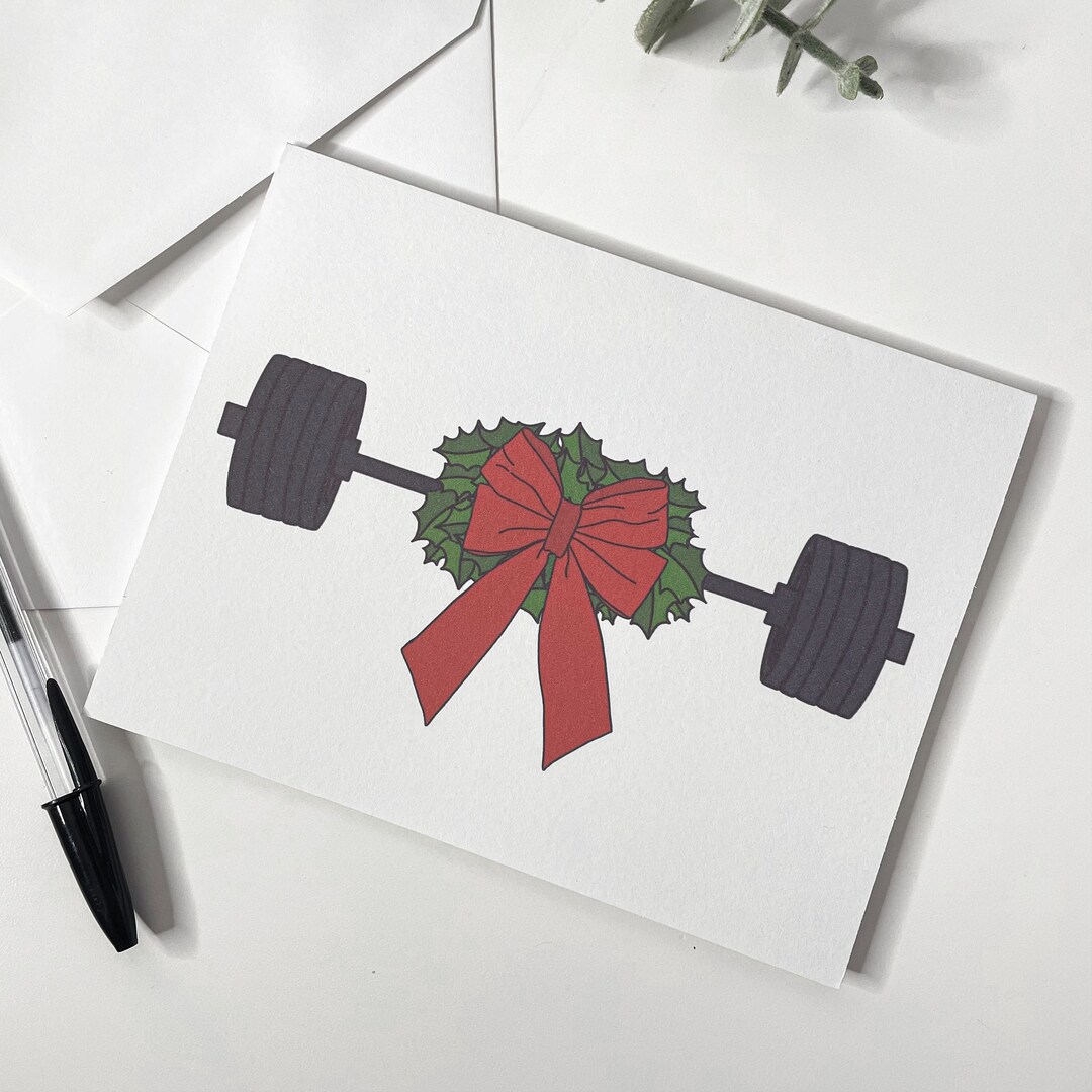 Barbell Wreath Blank Holiday Card With Envelope, Powerlifter Christmas