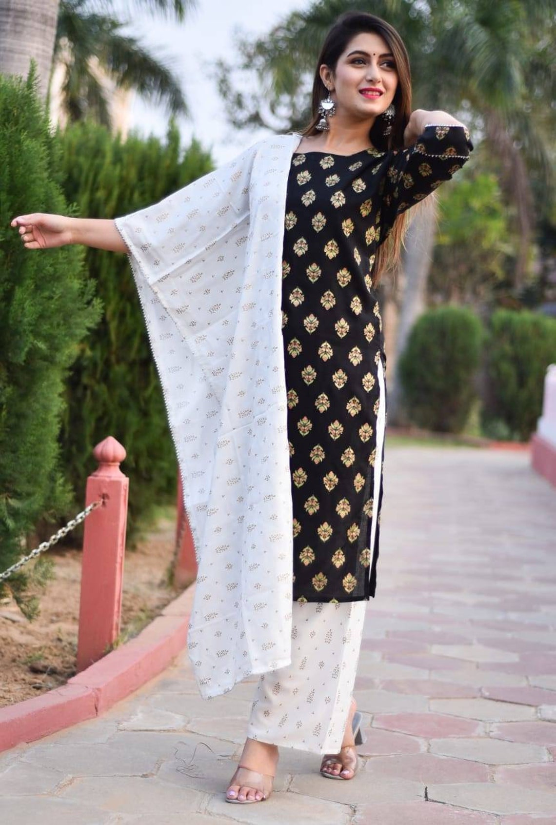 party wear kurti plazo with dupatta