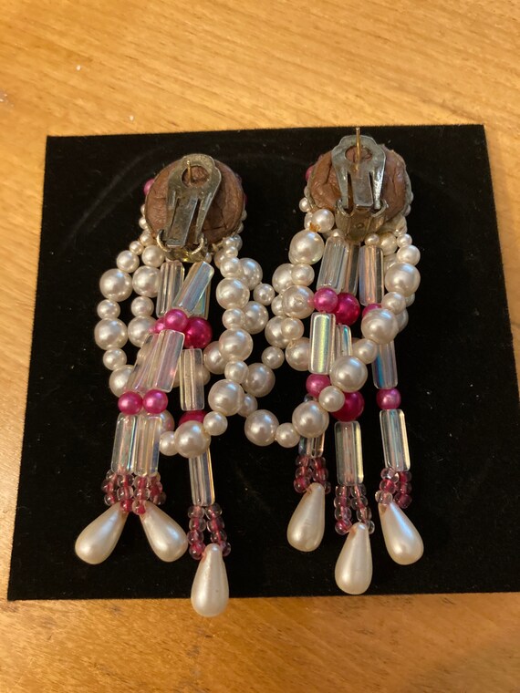 Massive 1980’s Beaded handmade 3inch Earrings - image 2