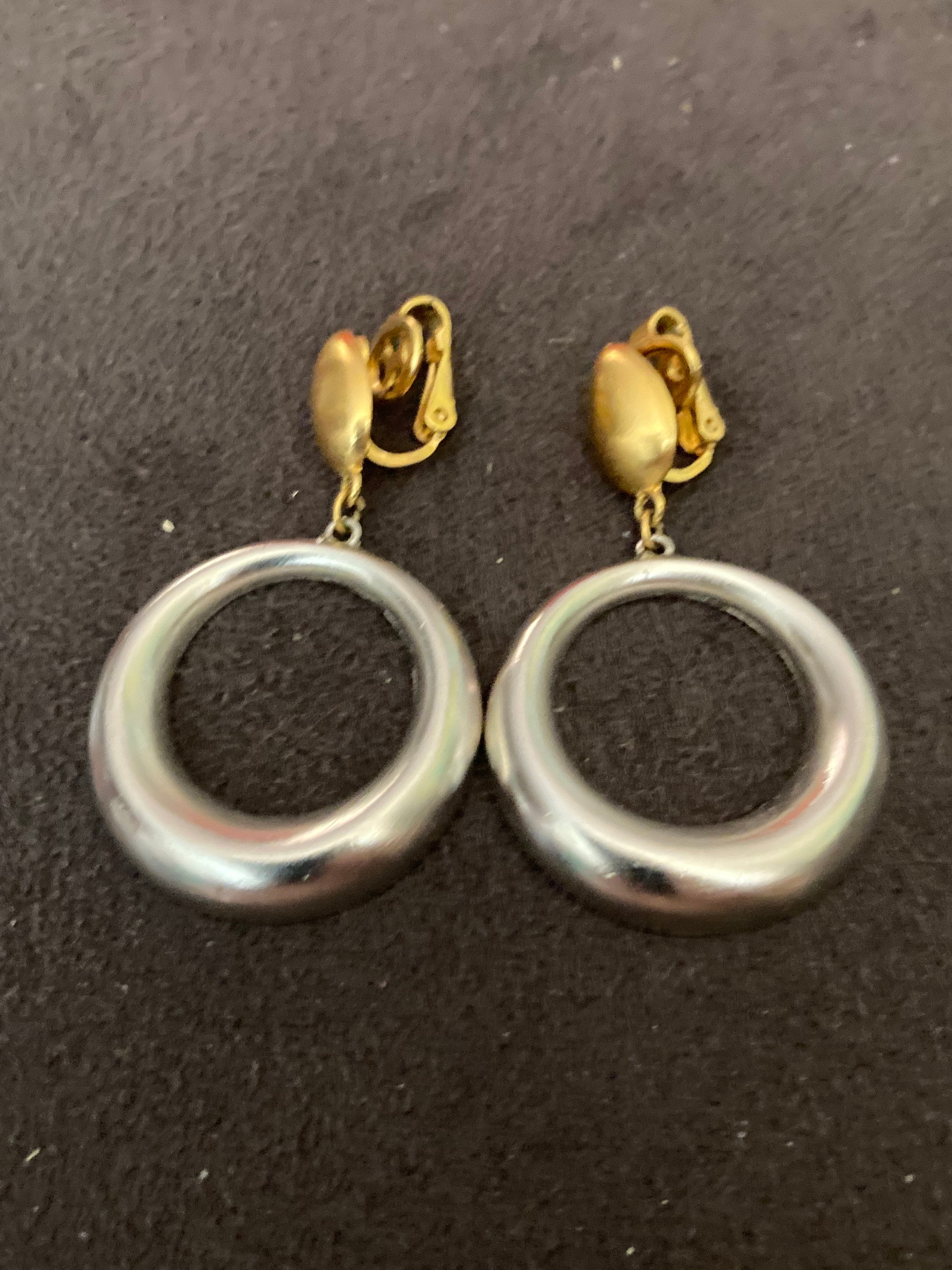 Vintage 1980's Trifari Gold and Silver Hoop Earrings