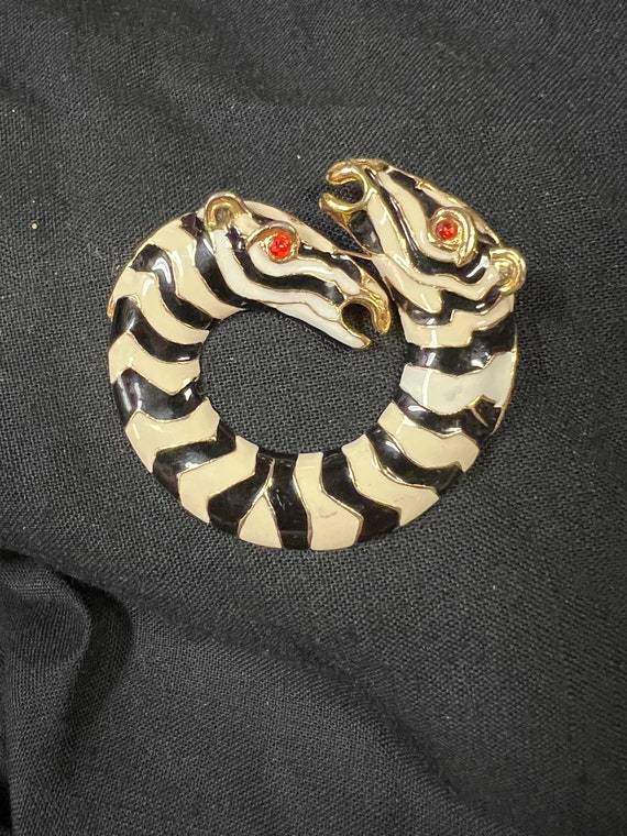 Vintage Enamel Zebra Brooch