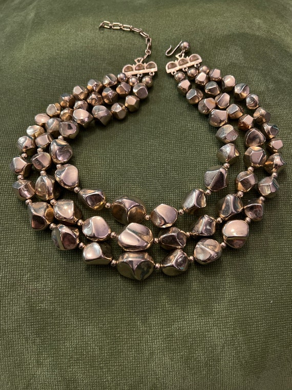 Vintage Coro Triple Strand Gilded Beads Adjustable - image 3