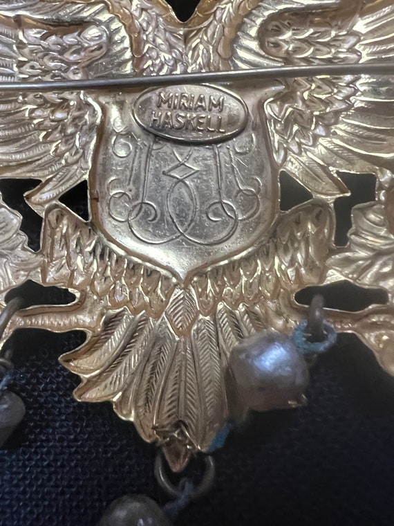 Large Miriam Haskell Shield Design Brooch with Ba… - image 3