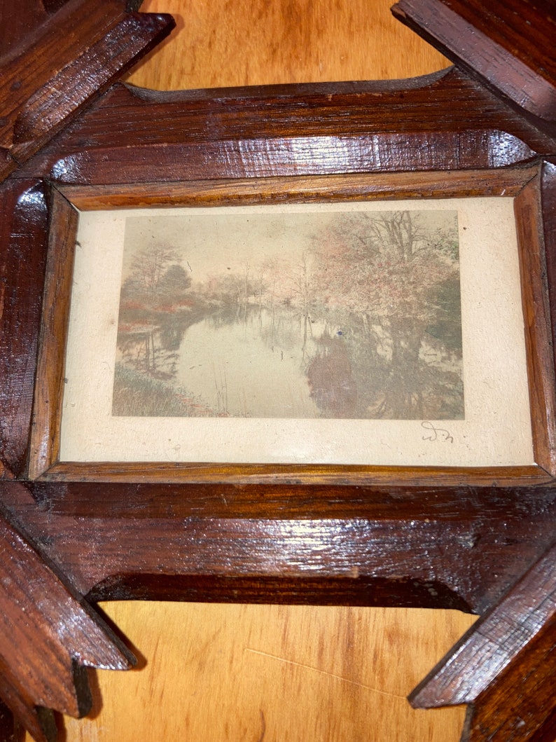 Wallace Nutting Hand Colored Photo with Trampart Handcarved frame image 2