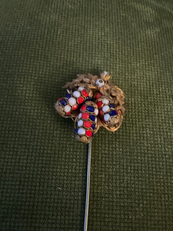 Miriam Haskell Handbeaded Red White and Blue Lape… - image 1