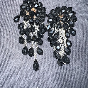 Vintage 1980’s Eva K Designer Black Crystal Hand Wired Dangle Earrings