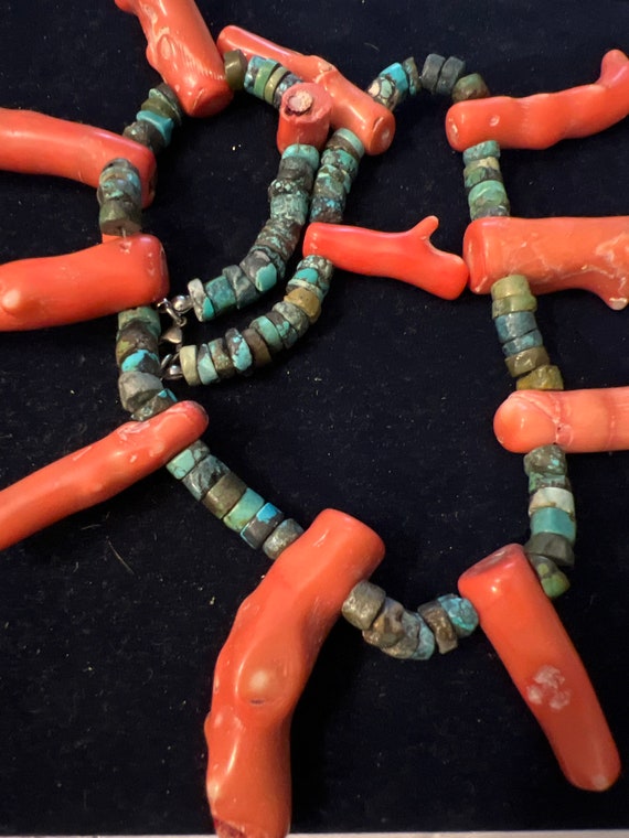 Turquoise Disks and branch Coral Necklace