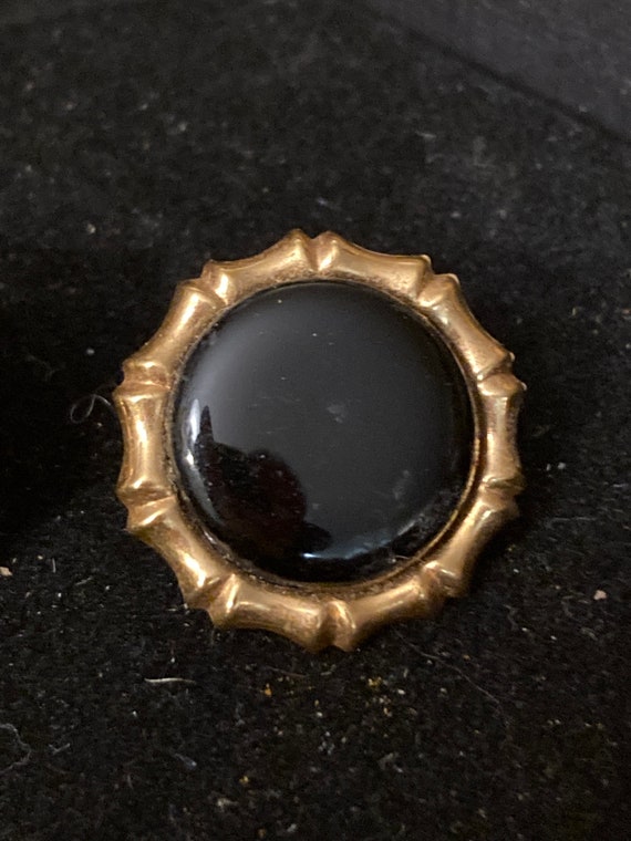 14K gold bamboo and onyx earrings - image 1
