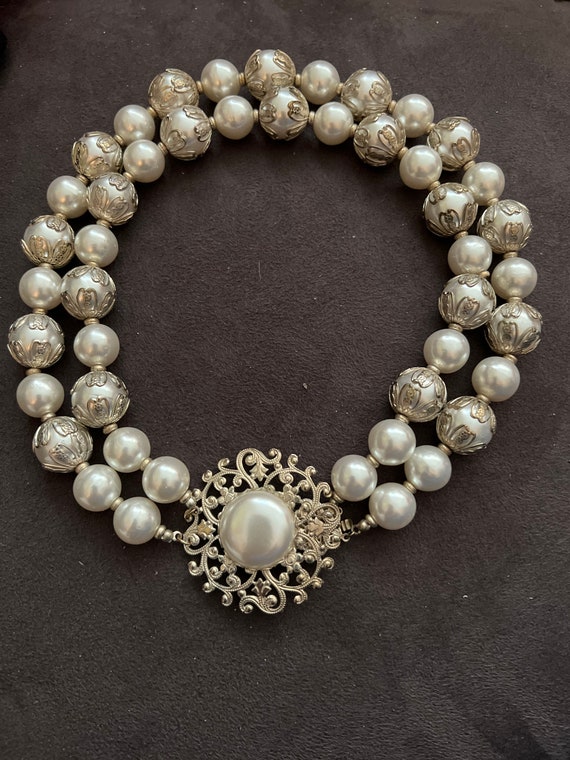 Miriam Haskell Double-Stranded Pearl Bib Necklace