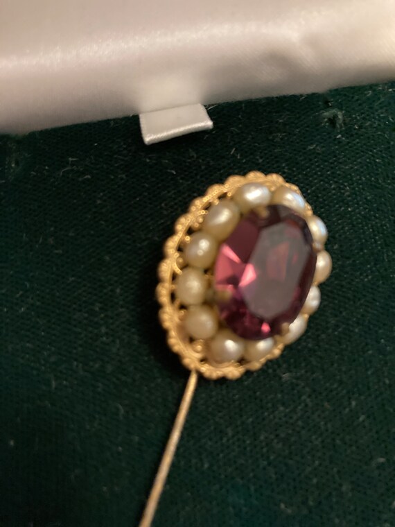 Miriam Haskell Stick Pin Faux Amethyst and Baroqu… - image 2