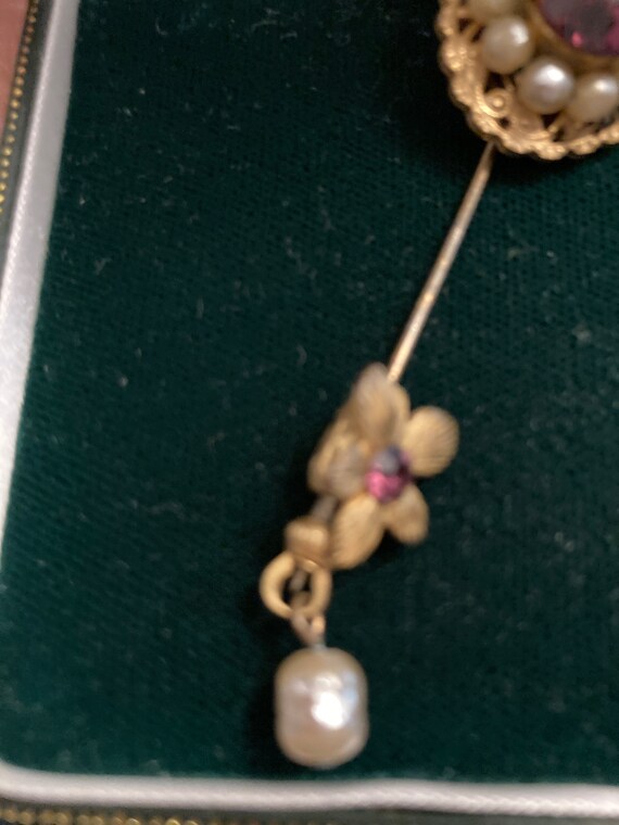 Miriam Haskell Stick Pin Faux Amethyst and Baroqu… - image 4