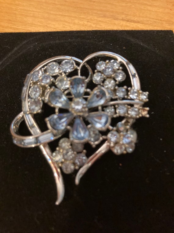 Valentines 1940’s Coro Blue Crystal Heart Brooch