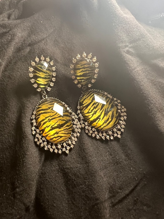 Large Zebra Lucite Earrings Pierced Dangling