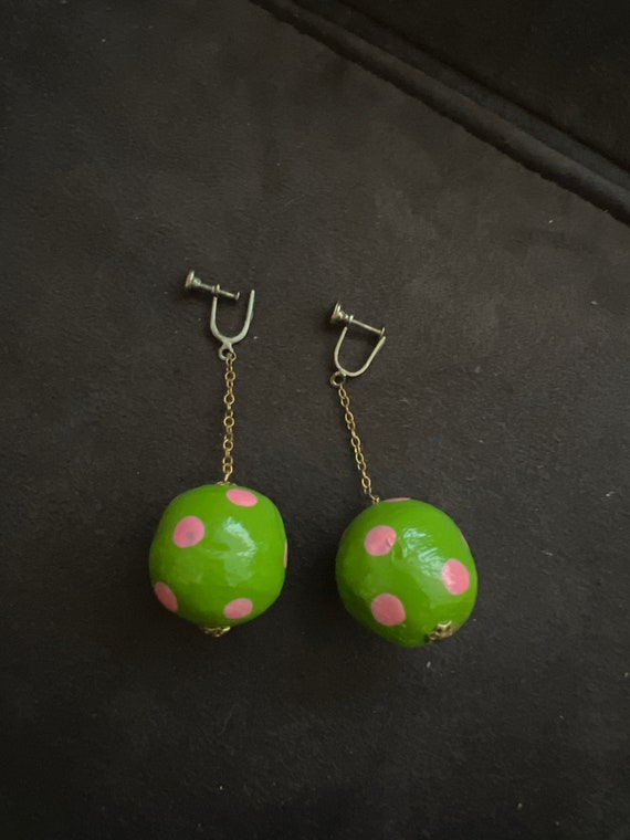 3inch green and pink paper mache 1950’s earrings