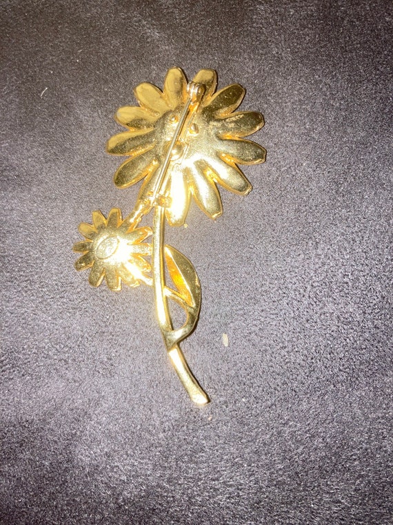 Weiss enameled 3 inch flower brooch pin - image 2