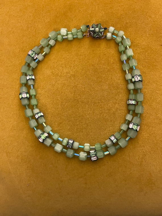 Hattie Carnegie Green art Glass necklace and Earri