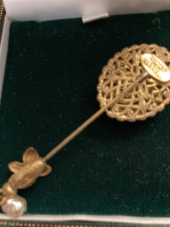 Miriam Haskell Stick Pin Faux Amethyst and Baroqu… - image 5