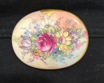 Sale ***Oval Victorian Han Painted Porcelain Bouquet Brooch