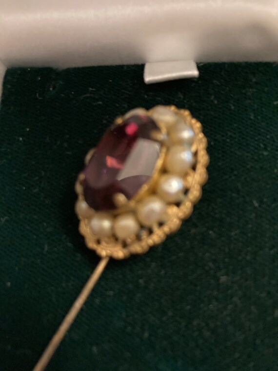 Miriam Haskell Stick Pin Faux Amethyst and Baroqu… - image 3