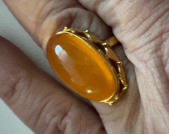 On Sale ***Silver vermeil amber ring size 7 one inch