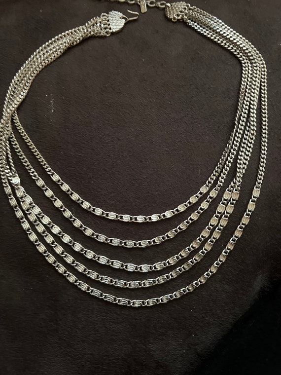 Monet Silvertone 5 Strand Adjustable Necklace 18-… - image 1