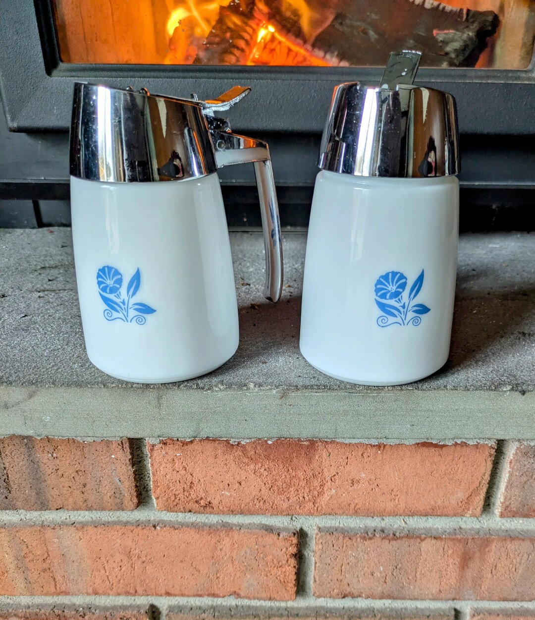 Vintage Milk Glass Syrup and Sugar Dispenser Set by Dispensers Inc