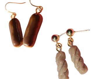 Chocolate long donut earrings// sugar twist donut earrings