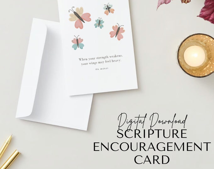 Scripture Encouragement Card - Isaiah 40:29, 31 - Digital Download, Printable Card, Print at Home Appreciation Card, Inspirational Card