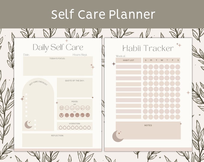 Self Care Planner for Mental Health and Wellness, Weekly and Daily Well-being, Mindfulness Journal, Self Love Habit Tracker, Printable