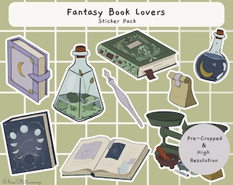 Book Lovers Digital Stickers, Printable Stickers, Pre-Cropped Digital Stickers, GoodNotes Stickers, Planner Stickers,  Fantasy Cottagecore