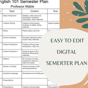 Semester Plan Template, Editable Semester Plan Template in Google Docs ...