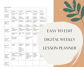 Digital Lesson Planner, Editable Lesson Plan Template, Google Doc Template Weekly Lesson Planner, Printable Planner, Printable Worksheet