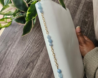 Aquamarine Leather Journal Charm | Custom for Sizes A4, A5, A6 | March Birthstone | Gold or Silver