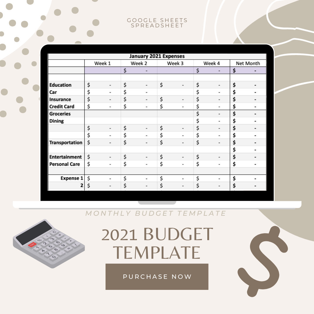 2021 Budget Template, Excel Budget Template, Excel Template, Digital
