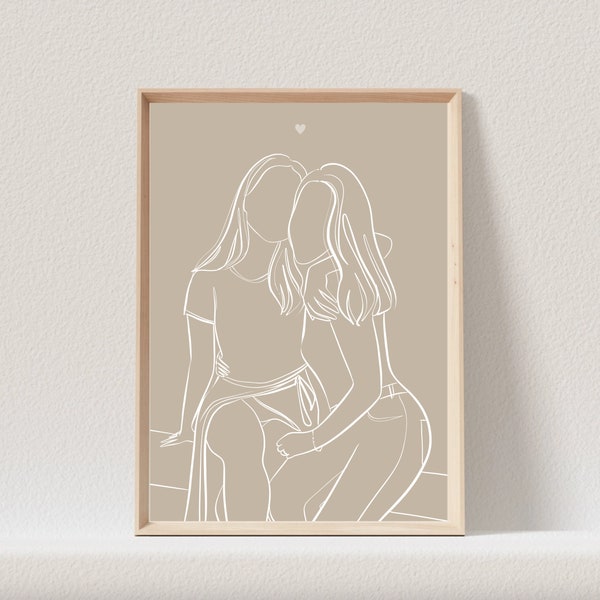 Best Friend Gift For Women, Birthday Gift Girlfriend Personalized, Line Drawing, Friendship Gift Mother's Day Gift