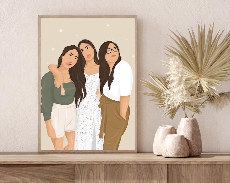 Best Friend Gift Personalized, Birthday Gift For Best Friend, Friendship Gift, Drawing Girlfriends, Maid of Honor 