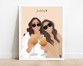 Gift best friend, personalized gift, girlfriend portrait, drawing best friends, photo gift, drawing from photo