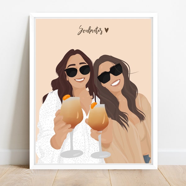 Gift best friend, personalized gift, girlfriend portrait, drawing best friends, photo gift, drawing from photo