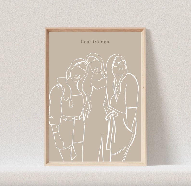 Best Friend Gift Personalized, Birthday Gift For Best Friend, Friendship Gift, Drawing Girlfriends Line Drawing 