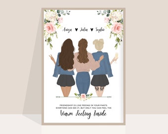 Regalo para mejor amiga, regalo para novia, dibujo de retrato de novia, regalo de cumpleaños personalizado para mejor amiga, ilustración