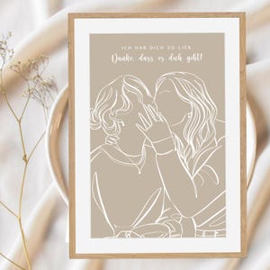 Presente de dia das mães, desenho de linha personalizado, mãe e filha, desenho de uma linha, imagem de mãe e filha, arte de linha, mulheres individuais