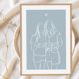 Beste vriend cadeau gepersonaliseerd, verjaardagscadeau voor beste vriend, vriendschapscadeau, tekening vriendin kerstcadeau