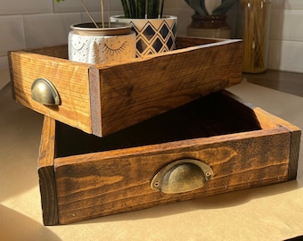 Reclaimed Wood Tray with Handles | Ottoman Tray | Rustic Serving Tray | Shallow Storage Box | Table display