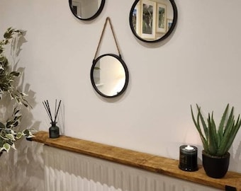 Rustic wood radiator shelf with brackets | Solid wood 15 cm deep 2 cm thick | Reclaimed wall shelf | Slim hallway storage | Ardovie
